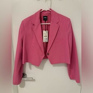Zara cropped pink blazer